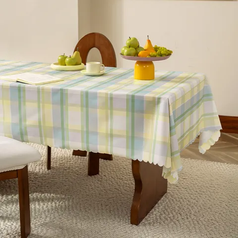 Waterproof Oil-Proof Rectangular Tablecloth Cream Style Plaid Table Cover For Dining Room Kitchen Home Decor