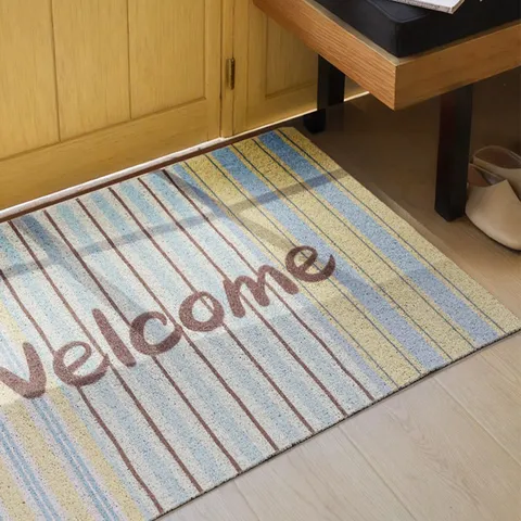 Anti-Slip Silk Loop Doormat Welcome Striped Floor Mat Waterproof Entrance Hallway Mat Durable Home Decor