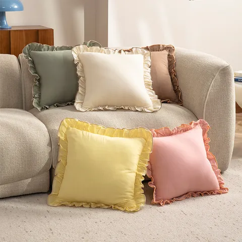 Pure Cotton Ruffle Pillowcase Solid Color Soft Decorative Cushion Cover For Living Room Sofa Bedding Home Decor