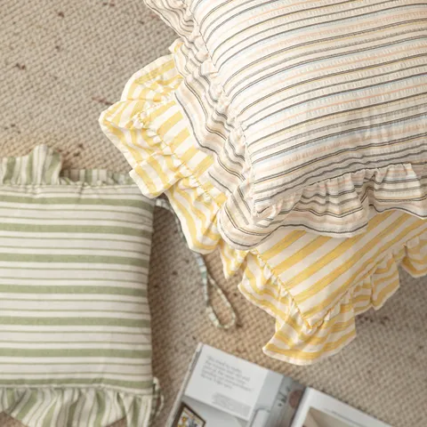 French Vintage Striped Chair Cushion Cotton Ruffle Edge Dining Chair Pad Non-Slip Soft Seat Cushion For Home Kitchen Decor