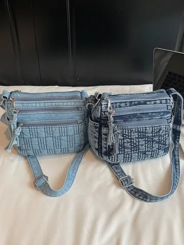 Vintage Fashion Denim Shoulder Bag Women Casual Crossbody Bag Commuting Travel Handbag Multi Pocket Chic Purse