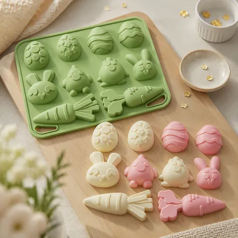 Easter Silicone Mold Bunny Chick Egg Carrot Fondant Chocolate Mold DIY Aromatherapy Candle Resin Soap Baking Tool