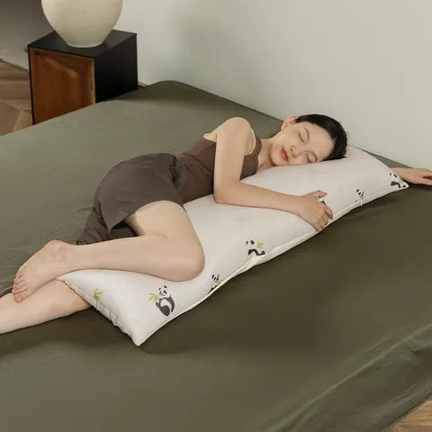 Long Body Pillow Summer Ice Silk Cooling Panda Print Leg Pillow Removable Cover Home Bedding Sleep Support