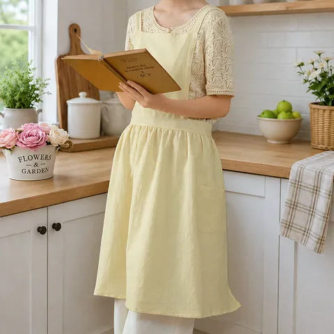 Pure Cotton Waterproof Oil Proof Apron For Women Sleeveless Kitchen Cooking Bib Minimalist Solid Color Chef Apron