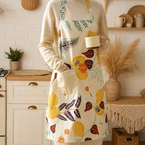 Waterproof Kitchen Apron For Cooking Baking Waterproof Fabric Tropical Rainforest Botanical Print Adjustable Bib Apron