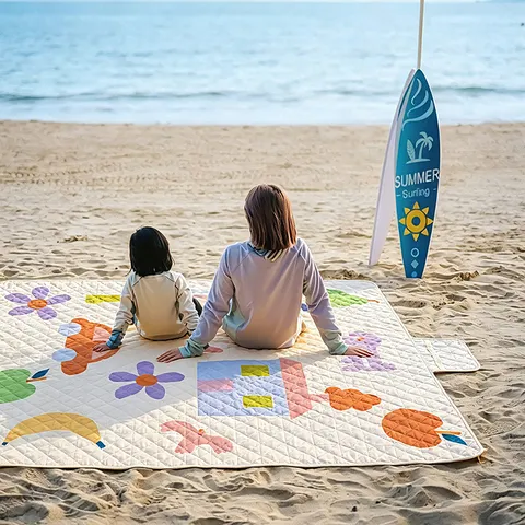 Thickened Waterproof Outdoor Picnic Mat Cartoon Print Portable Folding Beach Camping Blanket With Handle Polyester Mat