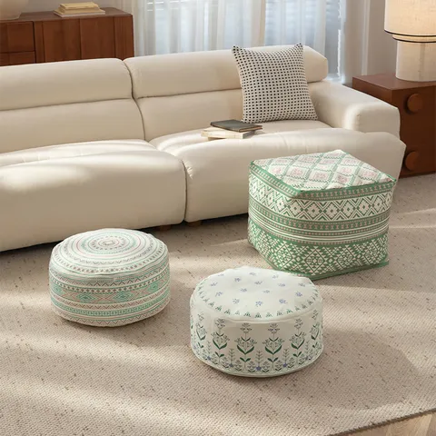 Home Decorative Square And Round Floor Cushion Ethnic Botanical Floral Print Cotton Blend Pouf Cover And Filling Optional