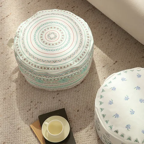 Home Decorative Square And Round Floor Cushion Ethnic Botanical Floral Print Cotton Blend Pouf Cover And Filling Optional