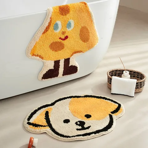 Cute Cartoon Dog And Cheese Shaped Microfiber Area Rug Absorbent Non-Slip Floor Mat For Bedroom Bathroom Home Decor