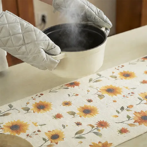 French Vintage Cotton Blend Table Runner Botanical Floral Printed Long Tablecloth with Tassels for Dining Room Home Decor