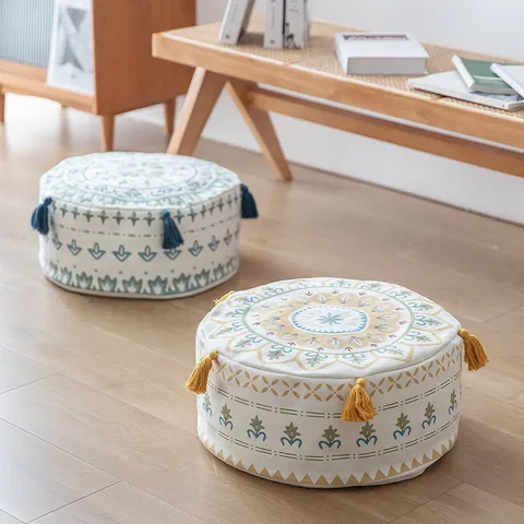 Fodera per Cuscino da Pavimento Stampata con Motivo Geometrico Minimalista Nordico Pouf Tatami Rotondo per Soggiorno Balcone Casa