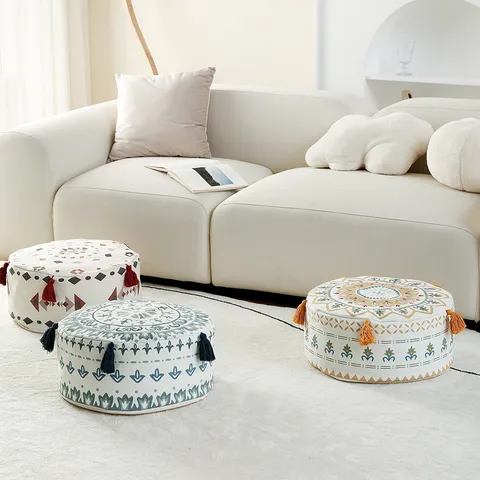 Nordic Minimalist Geometric Pattern Printed Floor Cushion Cover Round Tatami Pouf For Living Room Balcony Home