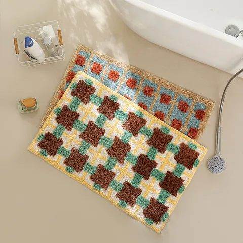 Alfombrilla Absorbente de Secado Rápido Retro Vintage Cuadros Geométrico Antideslizante Alfombra de Baño Puerta Decoración