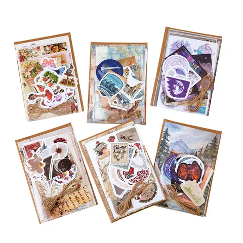 Βίντατζ Πακέτο Υλικών Scrapbooking Ποικιλία Ρετρό Χάρτινων Αυτοκόλλητων Φάκελοι Σπάγκος Βοτανικά Ουράνια Σχέδια DIY Κιτ Διακόσμησης