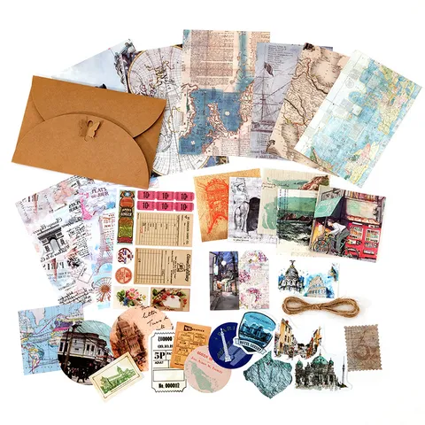Βίντατζ Πακέτο Υλικών Scrapbooking Ποικιλία Ρετρό Χάρτινων Αυτοκόλλητων Φάκελοι Σπάγκος Βοτανικά Ουράνια Σχέδια DIY Κιτ Διακόσμησης
