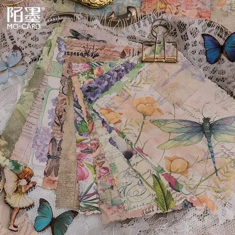 Papel de Material de Diario con Borde de Encaje Retro Vintage para Álbum de Recortes Papel de Papelería Decorativo de Bricolage Botánico Floral Astrológico Cielo Estrellado