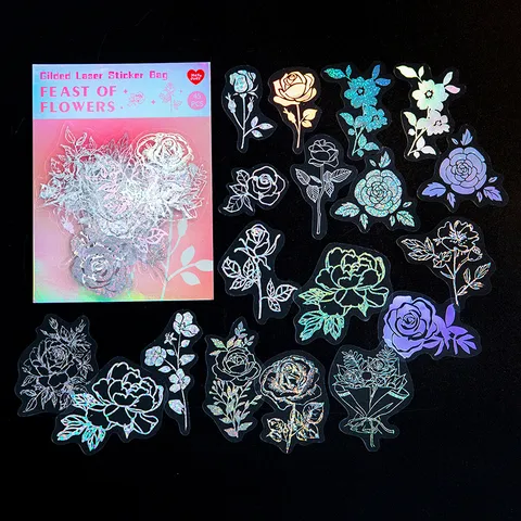 Vintage Laser Gilded PET Sticker Bag Aesthetic Gilded Laser Scrapbooking Material DIY Journal Deco Stickers Pack For Scrapbook Card Making Diary Planner Craft