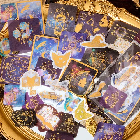 Vintage Washi Papier Goldfoliert Aufkleber Pack Kosmische Galaxie Astrologie Schmetterling Floral Dekorative Schreibwaren Aufkleber DIY Scrapbooking Tagebuch Material