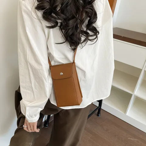 Donna Casual Pelle PU Piccola Borsa a Tracolla Borsa per Cellulare Moda Tinta Unita Tasca con Patta Borsa Quotidiana