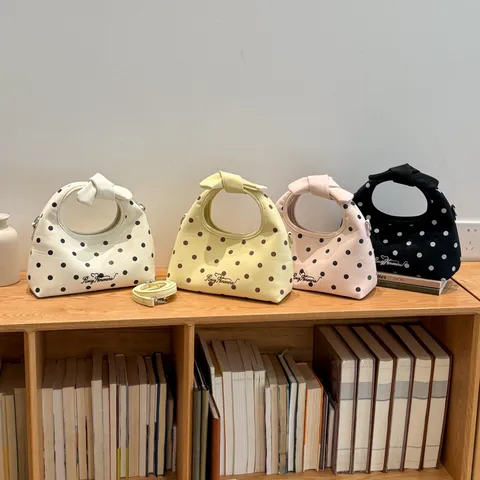Borsa a Tracolla Minimalista a Pois da Donna in Stile Coreano Moda Pelle PU Piccola Borsetta Carino Fiocco Borsa Quotidiana