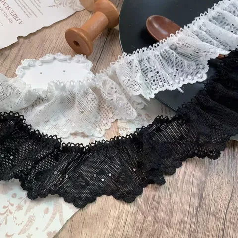 Cinta de Ribete de Encaje No Elástico Plisado de Corazón Para Accesorios de Cabello Lolita Ropa Tela Artesanal Decorativa DIY
