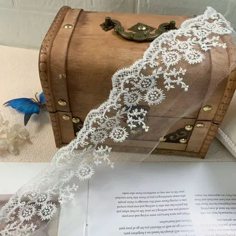 Ribete de Encaje de Tul Blanco Cinta de Tela Bordada Para Costura de Ropa DIY Accesorios de Cabello Hechos a Mano Decoración de Vestido
