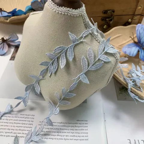 Light Blue Polyester Embroidered Water Soluble Lace Trim Leaf Vine DIY Craft Sewing Garment Accessories Ribbon