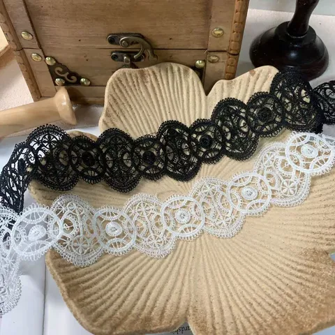 Black White Polyester Embroidered Lace Trim Ribbon For Qipao Dress Doll Clothes Pet DIY Sewing Craft Decor