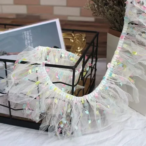 Witte Mesh Kleurrijke Franje Kant Afwerking Lint Voor Rok Kleding Rand Kinderkleding Gordijn Stof Naai Decoratie