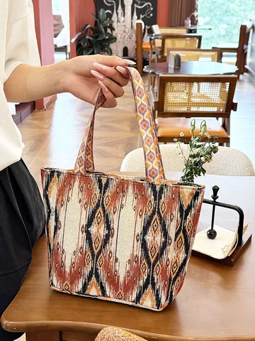 Mujeres Lona Bolso Tote Estilo Étnico Geométrico Tejido Bolso de Mano Casual Commuting Retro Bolso