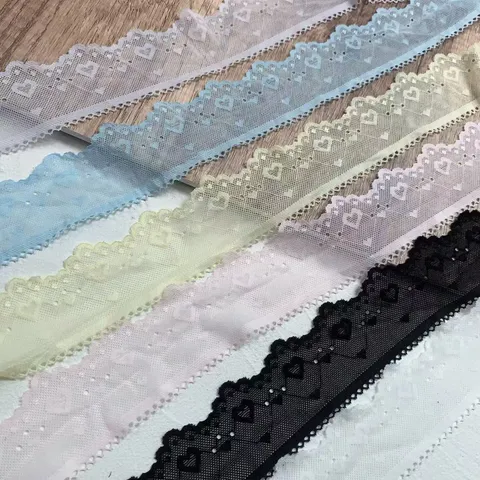 Cinta de Tela de Ribete de Encaje con Corazón de Bordado de Malla para Manualidades DIY Costura de Prendas Decoración