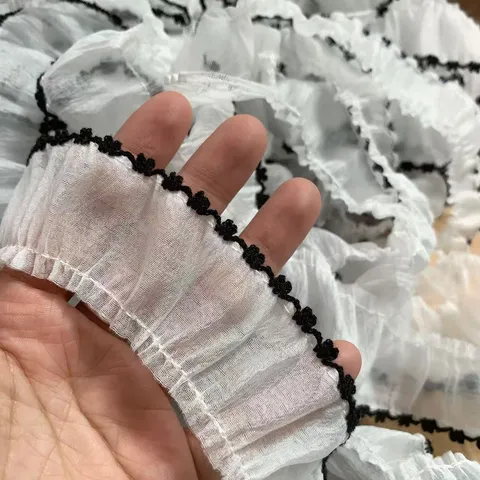 Ribete Ancho de Encaje con Bordado de Malla Borde Plisado con Volantes Cinta de Tela para Manualidades de Costura de Ropa DIY Decoración