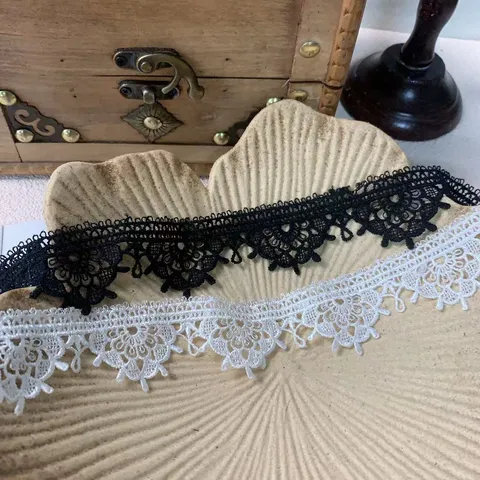 Water-Soluble Polyester Embroidered Lace Trim Black White Floral Hollow Fabric For Qipao Dress Garment DIY