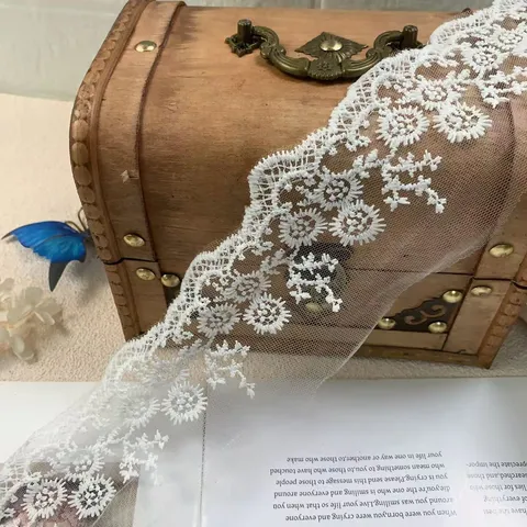 Ribete de Encaje de Tul Blanco Cinta de Tela Bordada Para Costura de Ropa DIY Accesorios de Cabello Hechos a Mano Decoración de Vestido