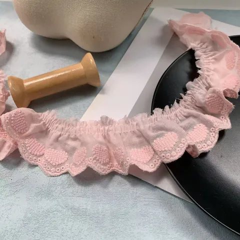 Corazón de Amor Encaje de Algodón Plisado Bordado Ribete Para Sofá Ropa de Muñeca Cuello Puño Decoración de Manualidades DIY