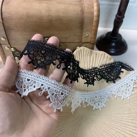 Water-Soluble Polyester Embroidered Lace Trim Black White Floral Hollow Fabric For Qipao Dress Garment DIY