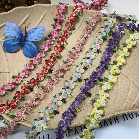 Colorful 3D Flower Polyester Embroidery Lace Trim DIY Sewing Craft Garment Clothing Decoration Ribbon
