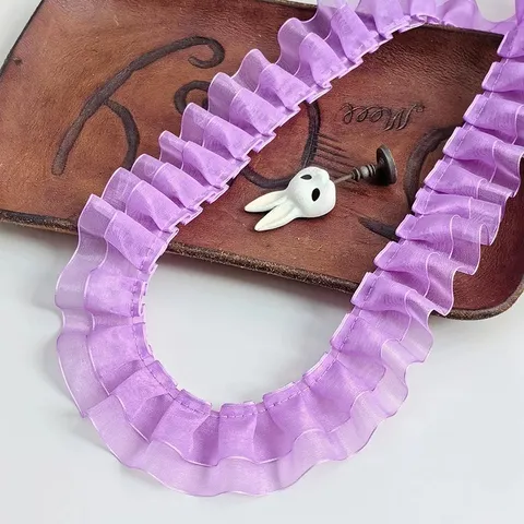 Ribete de Encaje Plisado de Organza de Doble Capa Ropa Lolita Puños Ropa de Muñecas Tela Accesorios de Costura DIY