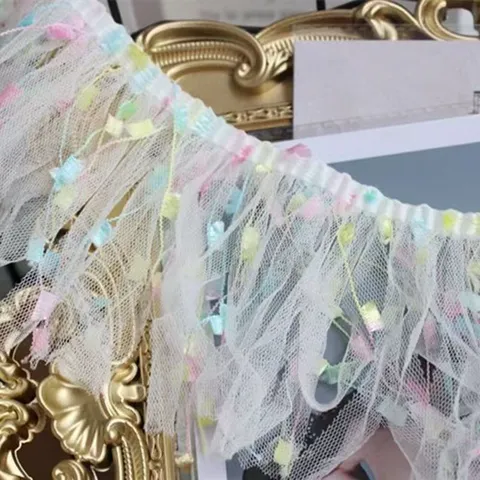 Witte Mesh Kleurrijke Franje Kant Afwerking Lint Voor Rok Kleding Rand Kinderkleding Gordijn Stof Naai Decoratie