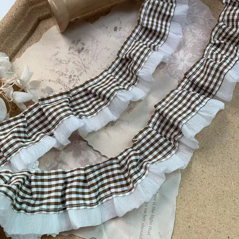 Adorno de Encaje Plisado de Organza de Cuadros DIY Ropa de Muñeca Ropa Lolita Sombrerería Cinta de Poliéster Decorativa Accesorios de Costura