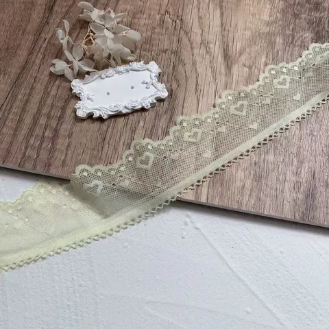 Cinta de Tela de Ribete de Encaje con Corazón de Bordado de Malla para Manualidades DIY Costura de Prendas Decoración