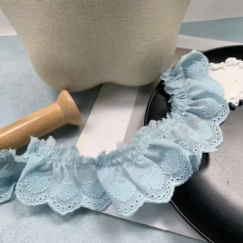 Corazón de Amor Encaje de Algodón Plisado Bordado Ribete Para Sofá Ropa de Muñeca Cuello Puño Decoración de Manualidades DIY