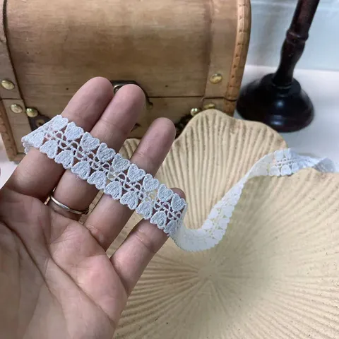 Cinta de Ribete de Encaje Bordado de Poliéster de Corazón Blanco para Manualidades de Costura DIY Accesorios de Ropa Decoración de Boda