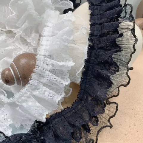 Ribete de Encaje de Malla Plisada con Volantes de Corazón de Doble Capa Para Cortina Ropa Dobladillo de Falda Decoración DIY