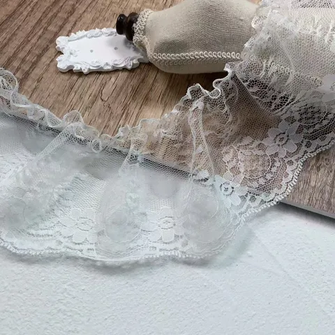 Cinta de Ribete de Encaje Plisado Bordado de Malla Blanca Para Dobladillo de Falda de Prenda Cortina Manualidades Costura DIY Decoración