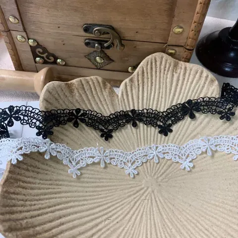 Black White Floral Embroidery Lace Trim Water Soluble Lace Ribbon For Qipao Dress DIY Sewing Craft Apparel Decor