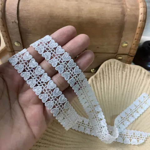 Cinta de Ribete de Encaje Bordado de Poliéster de Corazón Blanco para Manualidades de Costura DIY Accesorios de Ropa Decoración de Boda