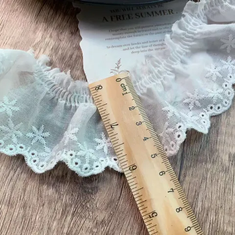 Blanco Beige Estrella Bordado Algodón Encaje Borde Plisado Tela Cinta Para Costura Prenda Decoración Hogar DIY Manualidades