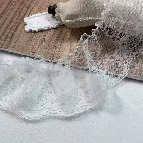 Cinta de Ribete de Encaje Plisado Bordado de Malla Blanca Para Dobladillo de Falda de Prenda Cortina Manualidades Costura DIY Decoración