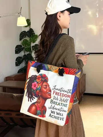 Grote Capaciteit Katoen Linnen Canvas Tote Tas Dames Cartoon Portret Print Schoudertas Casual Reis Handtas